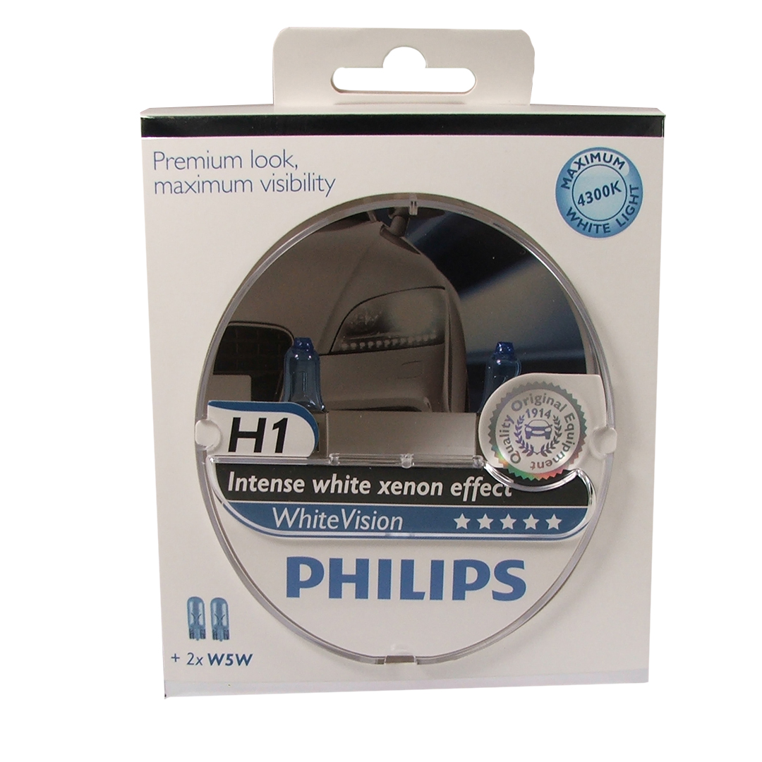 H1 Philips White Vision Headlight Bulbs (Pair)